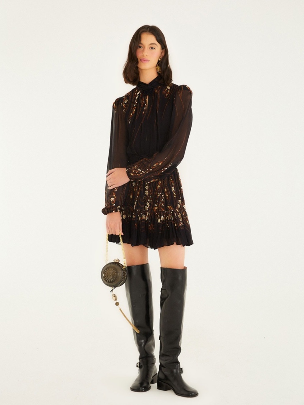 NWT Farm Rio Black Floral Keyhole Dress